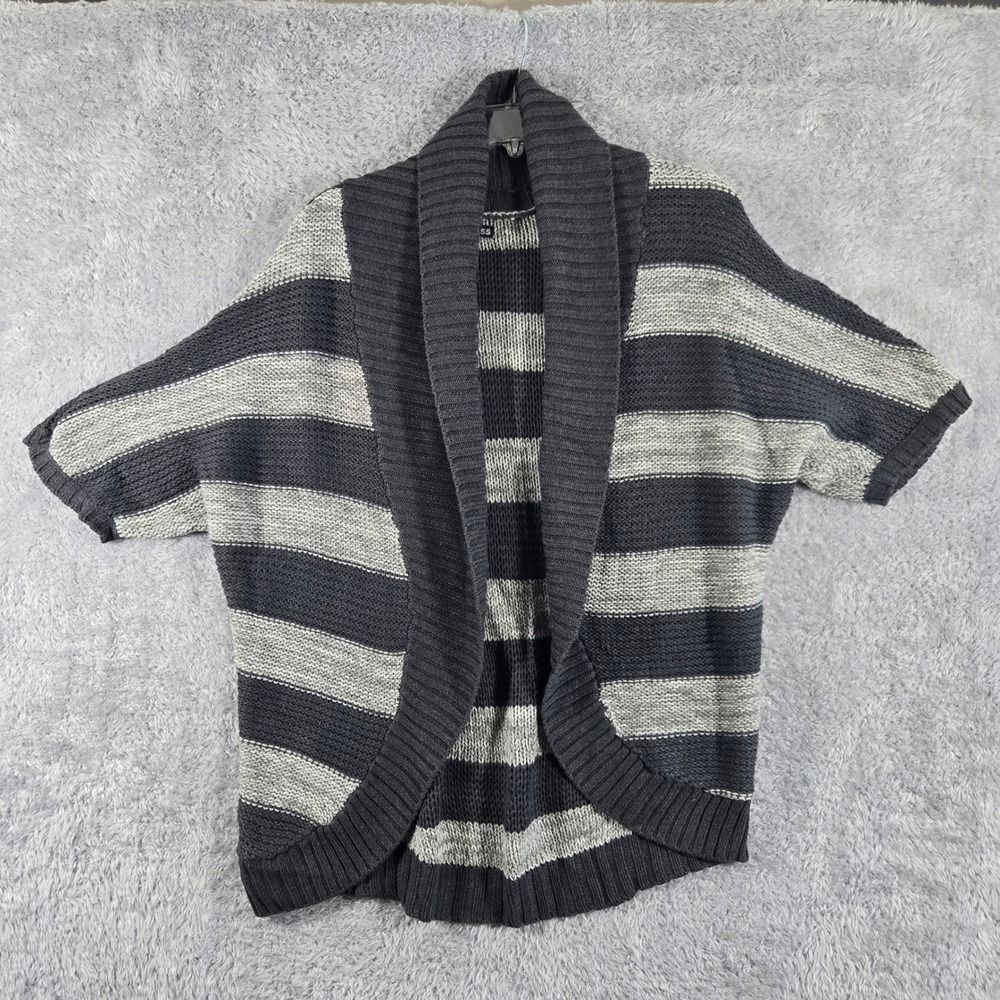 Express Womens Striped Open Front Cardigan Oversized Short Sleeve Grey Small